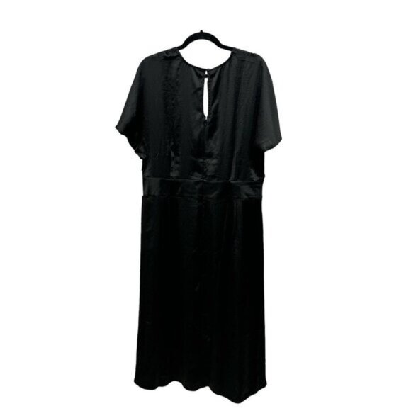 Chelsea 28 Black Wrap Midi Dress XXL Satin Short Sleeve Keyhole Back - Picture 4 of 10